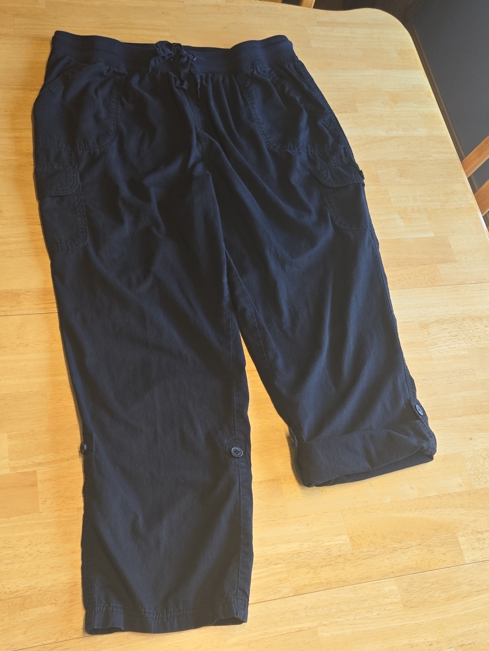 Woman Within Black Cargo Capris with Drawstring Waist. Sz 18W. Good condition.